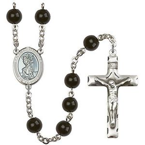 Zilveren Plaat Rozenkrans heeft 7mm Zwarte Onyx kralen. De Crucifix meet 1 3/4 x 1. Het middenstuk is voorzien van een Sint-Christopher medaille.