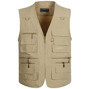 AnyuA Vest uniseks vissersvest met meerdere zakken, multifunctioneel voor fotograferen en verkennen, beige, 5XL