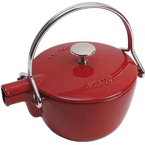 Staub 1650006 theepot/waterketel, rond 16,5 cm, 1,15 l met matzwart emaille aan de binnenkant van de ketel, kersenrood