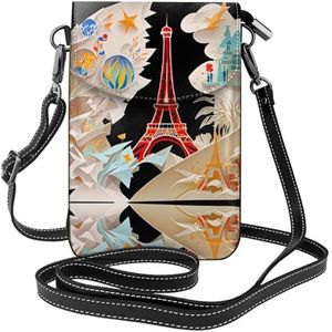 Paris Eiffeltoren stijlvol lederen crossbody flip hoesje, vrouwen ruime telefoontas, mobiele telefoonhoes tas