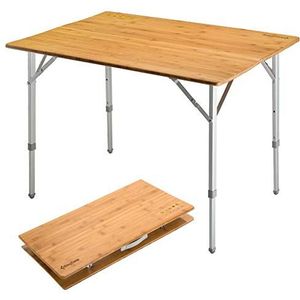 KingCamp Opvouwbare campingtafel van bamboe, 100 x 72 cm, voor 4-6 personen, stabiel aluminium frame, 3 verstelbare hoogtes met draagtas voor tuin, picknick, camping, outdoor en