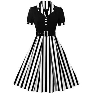 yk8fass Slanke jurk met stippen en revers, vv-3238, Zwarte strepen, M