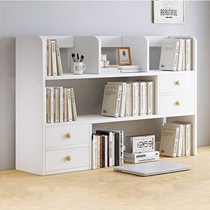 FZDZ CEMELI Desktop Boekenplank Organizer Plank - MDF Kantoor Opbergrek met 4 laden, Houten Aanrecht Display Boekenkast, 113 * 17 * 80 cm (Kleur: B, Maat: 113cm) (kleur: B)