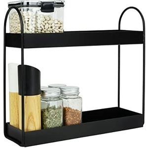 QUVIO Organisator voor Keuken, Badkamer, Gootsteen, Kruidenrek, Opslagrek voor Kruidenpotjes, Kruiden, Kruidenorganizer, Keukenrek, Metalen Plank, Hoekplank, 2-laags Keukenorganizer (Zwart)