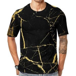 Gouden textuur marmeren heren korte mouw grafisch T-shirt ronde hals print casual tee tops 2XL