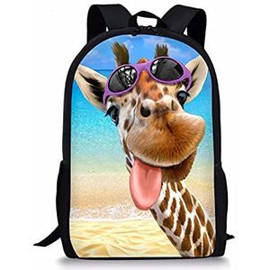 KUIFORTI Schoolrugzak voor kinderen, 17 inch/43,2 cm boekentassen, casual reisrugzak voor jongens en meisjes, dagrugzak met grote capaciteit, Grappige Giraffe, Eén maat