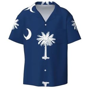 TyEdee South Carolina Vlag Print Heren Korte Mouw Jurk Shirts met Pocket Casual Button Down Shirts Business Shirt, Zwart, XXL