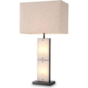 Casa Padrino Luxe tafellamp albast/brons/beige 50 x 29 x H 95 cm - bureaulamp met rechthoekige lampenkap - luxe tafellampen - luxe bureaulampen