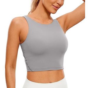 CRZ YOGA Vrouwen Butterluxe Longline Sportbeha Gewatteerd Geen Beugel Crop Top Hoge Hals U Rug Workout Tops Meeuw Grijs L