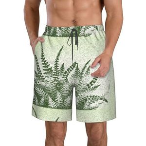 PHTZEZFC Strandshorts voor heren, met natuurlijke plantenvarenbladprint, zomershorts met sneldrogende technologie, licht en casual, Wit, L