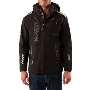 Geographical Norway Royaute Softshelljas voor heren, waterdicht, met capuchon, outdoor windjack, tactische jas, Brandiing-productie, zwart/zwart, 5XL