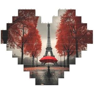 Eiffeltoren Met Rode Paraplu Liefde Hartvormige Jigsaw Puzzel-Voor Familie Vrije tijd & Entertainment-Een Unieke Interactieve Activiteit