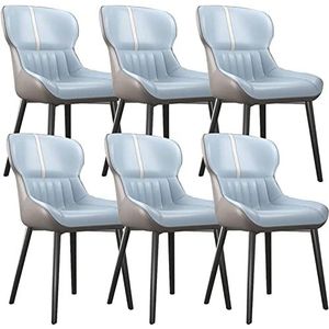 GEIRONV Moderne eetkamerstoelen set van 6, PU leer met koolstofstaal metalen stoelpoten keuken aanrecht lounge woonkamer receptie stoel Eetstoelen (Color : Sky Blue, Size : 85 * 48 * 40cm)