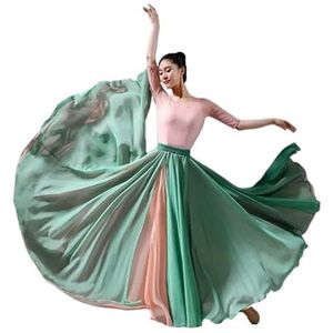 Flamencorok for vrouwen, 720 graden, volle cirkelvormige swingrok, Spaans danskostuum, volwassen, vloeiende, geplooide gelaagde rok for optredens, Halloweenfeest, rode krijtthema-outfit(Green_85cm)