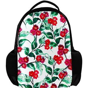 Gepersonaliseerde Rugzak voor vrouwen en man Kleine Rode Bloemen Groene Bladeren School reizen werk Rugzak, Meerkleurig, 27.5x13x40cm, Rugzak Rugzakken