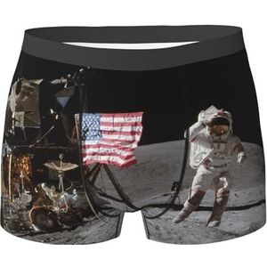 ZJYAGZX Astronaut On The Moon Print Heren Zachte Boxer Slips Shorts Viscose Trunk Pack Vochtafvoerend Heren Ondergoed, Zwart, M
