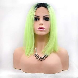Dkee Pruiken Zwart-groen-medium lange rechte haar pruik Dames Handmade Lace Europese en Amerikaanse Pruik Sets In The Wig Haar Sets