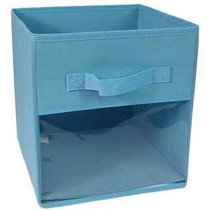 szutfidy Opvouwbare Stof Opbergbak Clear Window Box met Transparant Handvat Grote Capaciteit Quilt Cube Opvouwbare Kleding Boek Hemelsblauw