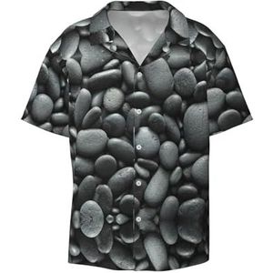 YJxoZH Veel zwarte kiezels Print Heren Overhemden Casual Button Down Korte Mouw Zomer Strand Shirt Vakantie Shirts, Zwart, XXL