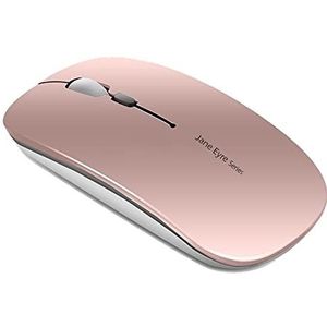 Uiosmuph Q5 Draadloze Muis, 2,4 GHz USB oplaadbaar muis met USB nano-ontvanger slanke stille gamingmuis voor Windows PC laptop Mac MacBook- roségoud