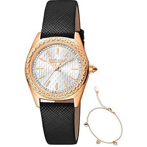 Just Cavalli Analoog quartz horloge voor dames met lederen armband JC1L239L0035, Zilver Grijs, Mode