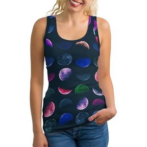 Kleurrijke maan dames tank top mouwloos T-shirt pullover vest atletische basic shirts zomer bedrukt