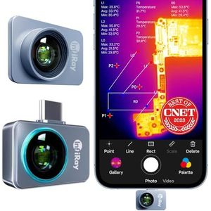 InfiRay P2 Pro Warmtebeeldcamera Android Type-C, en magnetische macrolens Infrarood Warmtebeeldcamera 256x192, 25 Hz, 9 g volledig metalen behuizing voor industrie, huis, printplaatherkenning