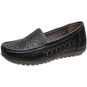 Vrouwen Flats Loafers Uitgesneden Leer Ademende Mocassins Dames Bootschoenen Ballerina Dames Slip-on Casual Schoenen,zwart,38 EU