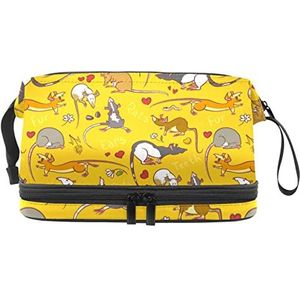 Dubbele Laag Cosmetische Tas Gele Muis Draagbare Make-up Tas Reizen Organizer Pouch voor Vrouwen Meisjes Toiletartikelen Tassen, Meerkleurig, 27x15x14 cm/10.6x5.9x5.5 in, Make-up zakje