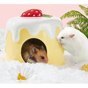 WEJIUAFB Hamster Huis Hideout Keramiek Nest Super Leuke Pudding Vorm Bed Leuke Kleine Huisdier Eekhoorn Eekhoorn Egel Chinchilla Nest Hamster Kooi Accessoires geel