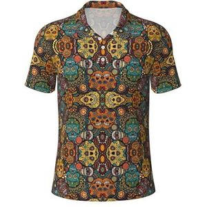 PPHGUT Kleurrijke Suiker Schedels Print Mannen Korte Mouw Comfort Polo Shirts Casual Dagelijks Outdoor Vakanties Sport Reizen, Zwart, S