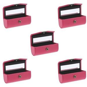 Lederen Lipstick Case Houder Opbergdoos Spiegel Portemonnee Pocket Lichtblauw Groen, 5 Set (Rose Red), 9 CM, als beschrijving