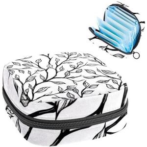 Leaf Doodles Stijl Boomtakken Maandverband Opbergtas, Grote Menstruatie Cup Pouch met Rits, Menstruatie Pads Bag Store Panty Liners Tampons voor Meisjes Vrouwen