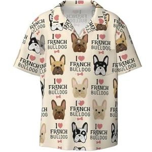 YJxoZH I Love Franse Bulldog Print Heren Jurk Shirts Casual Button Down Korte Mouw Zomer Strand Shirt Vakantie Shirts, Zwart, XXL