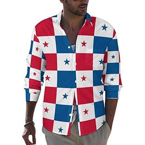 Vlag van Panama heren button-down shirt met lange mouwen casual strand tops met zak normale pasvorm