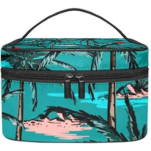 Summer Island make-up organizer tas, reismake-up tas organizer case draagbare cosmetische tas voor vrouwen en meisjes toiletartikelen, Meerkleurig, 22.5x15x13.8cm/8.9x5.9x5.4in