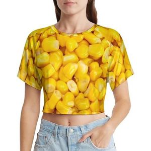 Gele maïskorrel textuur korte mouwen T-shirt vrouwen grafische print crop shirt t-shirt lek navel