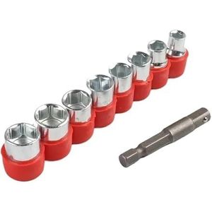 1/4 inch zeskantsleutelhuls met hoge hardheid koolstofstaal boordop adapterset DIY auto auto reparatie thuis handgereedschap(8pcs socket with rod)