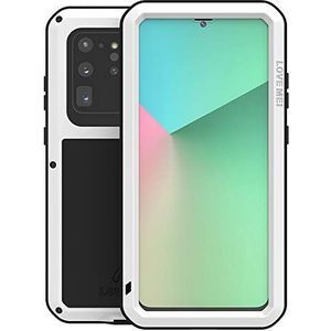 Fonrest Volledige lichaam Hoesjes voor Samsung Galaxy S20 Ultra 5G 6,9-inch Love Mei Schokbestendig Zwaar Uitgevoerd Hybride Metaal Hoes met Gehard glas, Ondersteunt draadloos opladen(Wit)
