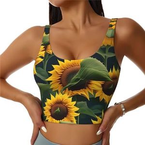 GFXEDSAH Yoga-bh's met plantenthema, zonnebloemprint, trainingstop met ingebouwde beha, stijlvol racerback ontwerp met gewatteerd comfort, Zwart, S