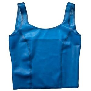 Sexy vrouwen Fetish Exotische Latex Vest Rubber Gummi Tank Tops Ondershirt, Blauw, XS