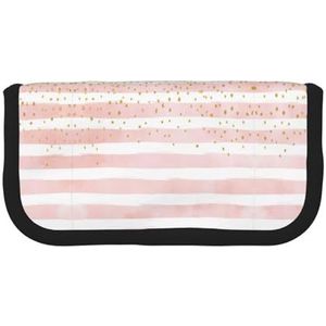 gopoo Roze Streep Leuke Canvas Potlood Pouch - Georganiseerde Opslag voor Reizen & Dagelijks Gebruik Etui, Make-up Pouch