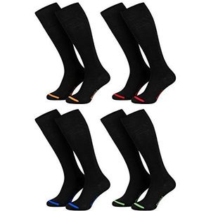 Piarini 4 paar zakelijke kniekousen voor heren, lang, katoenen kousen zonder elastische band, katoen, herenkousen, Zwart gekleurde kant, 43-46 EU
