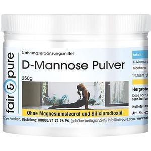 Fair & Pure® - D-Mannose poeder 250 g met riboflavine (vitamine B2) - puur, zonder toevoegingen - hoog gedoseerd en biologisch beschikbaar - Duitse kwaliteitsproductie