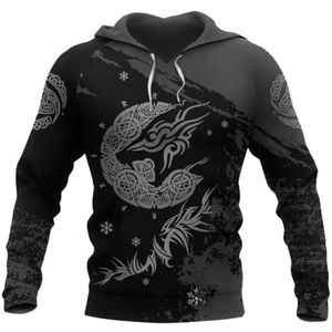 Viking Celtic Wolf Hoodie - Noorse Mythologie Fenrir Totem Tattoo Sweatshirts, Casual Lichtgewicht Pullover voor Heren(Black,5XL)