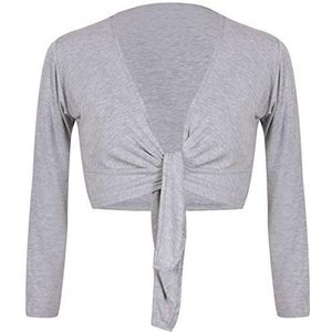 Womens Lange Volledige Mouwen Dames Stretch Bolero Cropped Vest Front Tie Knot Shrug Top Crop Bolero Shrug Maat UK 8-26