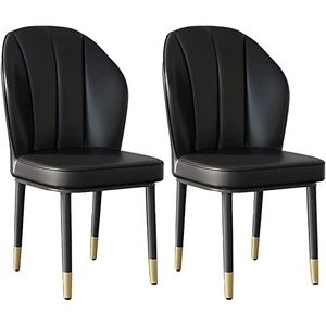 GEIRONV Moderne eetkamerstoelen set van 2, met metalen poten keuken bijzetstoelen PU lederen woonkamer stoelen slaapkamer lounge stoel Eetstoelen (Color : Black, Size : 39x44x88cm)