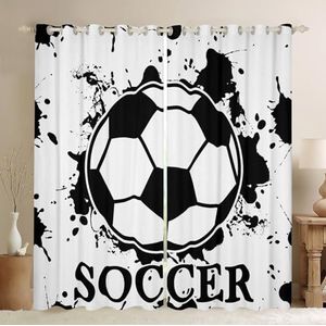 Homemissing Voetbalgordijnen Tie Dye raamgordijnen voor slaapkamer woonkamer voor kinderen jongens meisjes kamerdecoratie zwart wit raamgordijnen sport spelletjes raambehandelingen B 66 x L 72