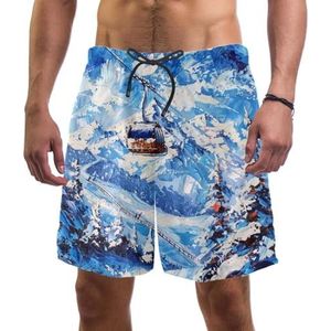 PAFEFO Nieuwigheid boardshorts voor heren, strandvakantie, feest, sneldrogende badpakken met creatieve sneeuwbergontwerpen, Creatieve Snow Mountain, M