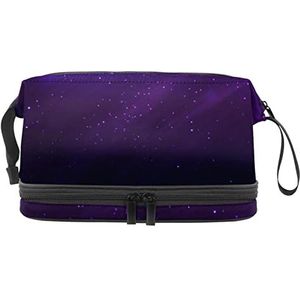 Grote capaciteit reizen cosmetische tas,Sterrenhemel Paars,Make-up tas,Waterdichte make-up tas Organizer, Meerkleurig, 27x15x14 cm/10.6x5.9x5.5 in
